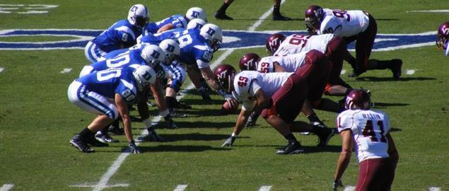 The Duke University Blue Devils at the line of scrimmage against the 2007 Virginia Tech H