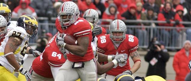 Ohio State running back tries to get out of a shoestring tackle