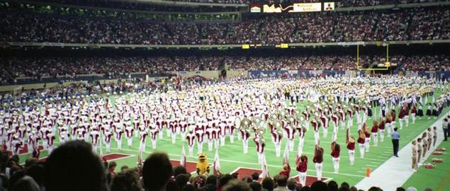 Band playing the National Anthem before the 1990 Sugar Bowl, Alabama v Miami.  
