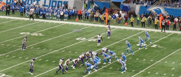 Detroit Lions on offense during 2018 divisional game vs Vikings at Ford Field in Detroit.