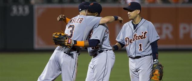  (From left to right) Ian Kinsler, Yoenis Céspedes and José Iglesias of the Detroit Tigers