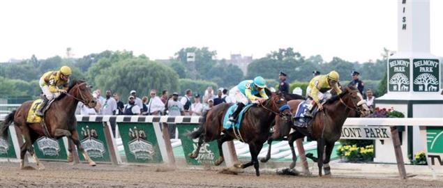 Union Rags and jockey John Velazquez on the inside, 2012 Belmont Stakes.