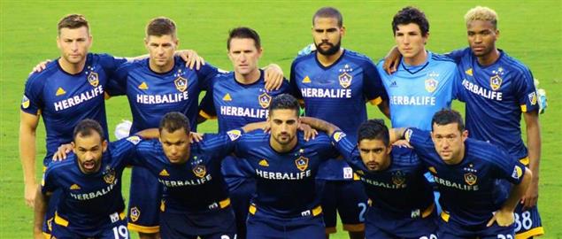 Starting lineup of the Los Angeles Galaxy before a match against Houston