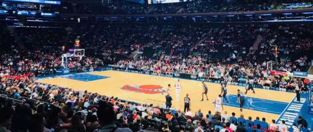 Knicks on offense vs Pelicans at Madison Square Garden, 10/5/2018.