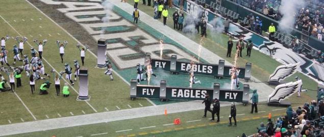 Eagles coming onto the field to host the Dallas Cowboys in a 2017 divisional game.