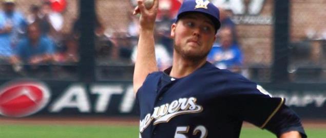 Brewers Jimmy Nelson pitching against the St. Louis Cardinals, 7/12/14.