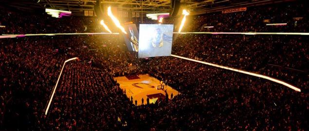 Quicken Loans Arena's newly-installed scoreboard, 2014 Cleveland Cavaliers home opener
