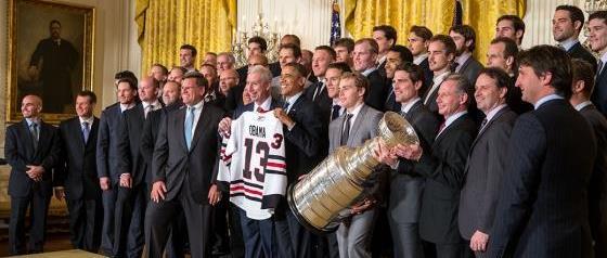  President Barack Obama hosts the Stanley Cup Champion Chicago Blackhawks in the East Room